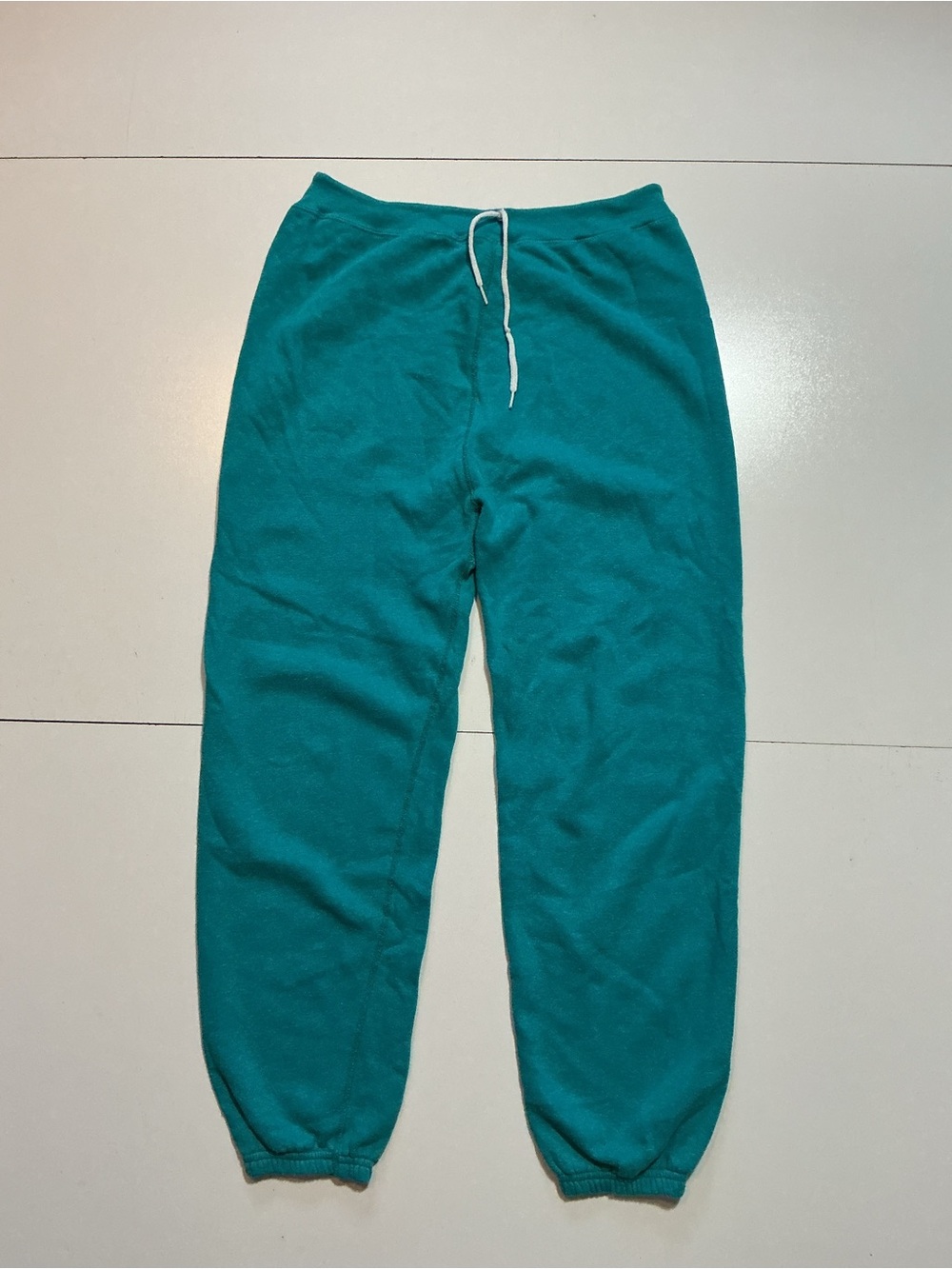 Vintage 80s 50/50 Sportswear Teal Drawstring Gym Fleece Jogger Sweatpants